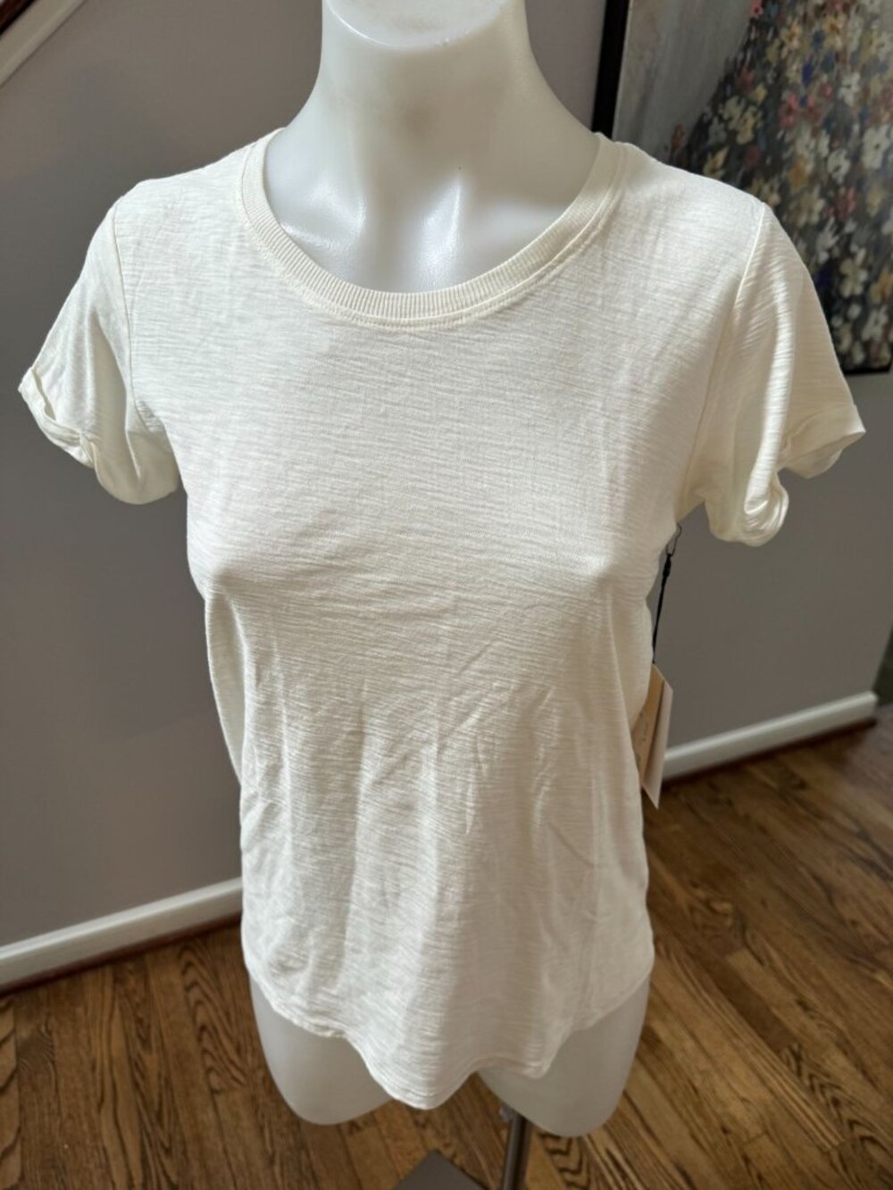 NWT NATION LTD Colette Rolled Tee T Shirt Off White Small
